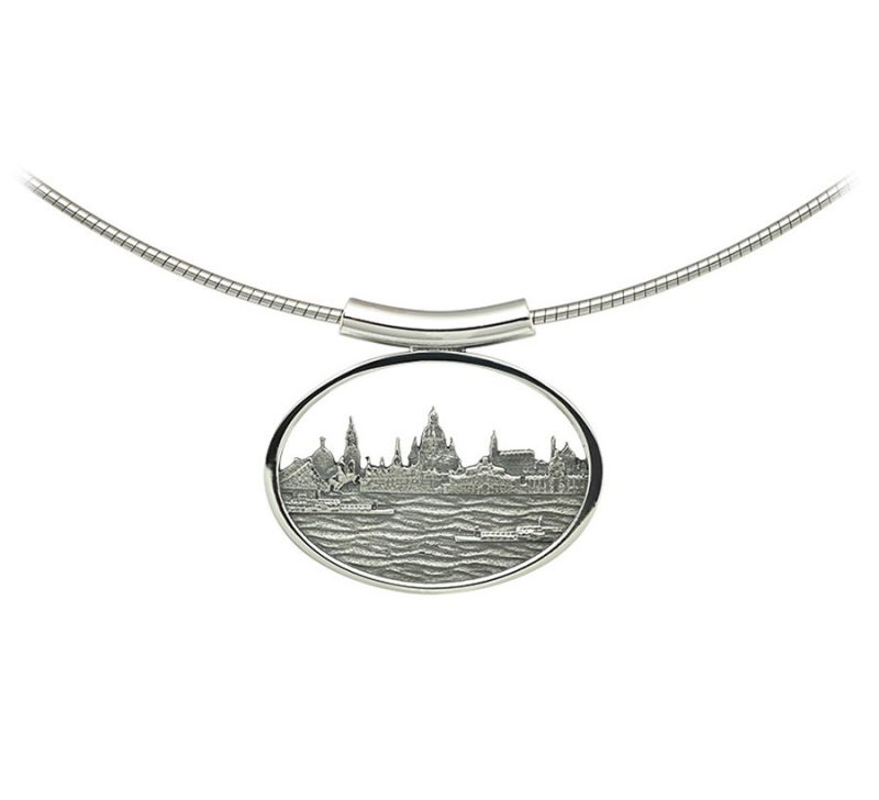 Anhänger Dresden an der Eble, oval, 925 Silber, Frauenkirche, Zwinger