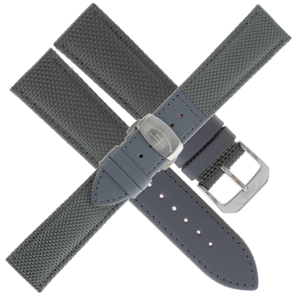 29er Big - Uhrenarmband Canvas silbergrau ,Faltschließe Mühle Glashütte Länge L, Länge M