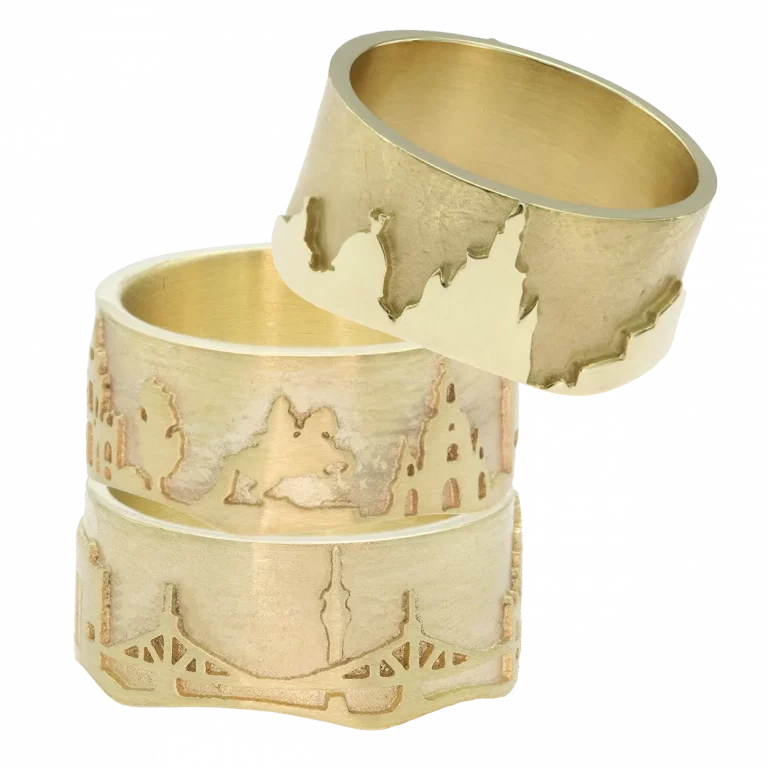 Dresden Ring Stadt, Dresden-Schmuck, 585er Gold, Accessoire, Geschenk, Souvenir, Stadt Ring Dresden, Dresden-Schmuck, 925er Silber, Accessoire, Geschenk, Souvenir, Frauenkirche, Blaues Wunder, Fernsehturm, Hygienemuseum, Dresdner Zwinger, Goldener Reiter, Hofkirche, Semperoper, Albertinum, Zitronenpresse, Yenidze