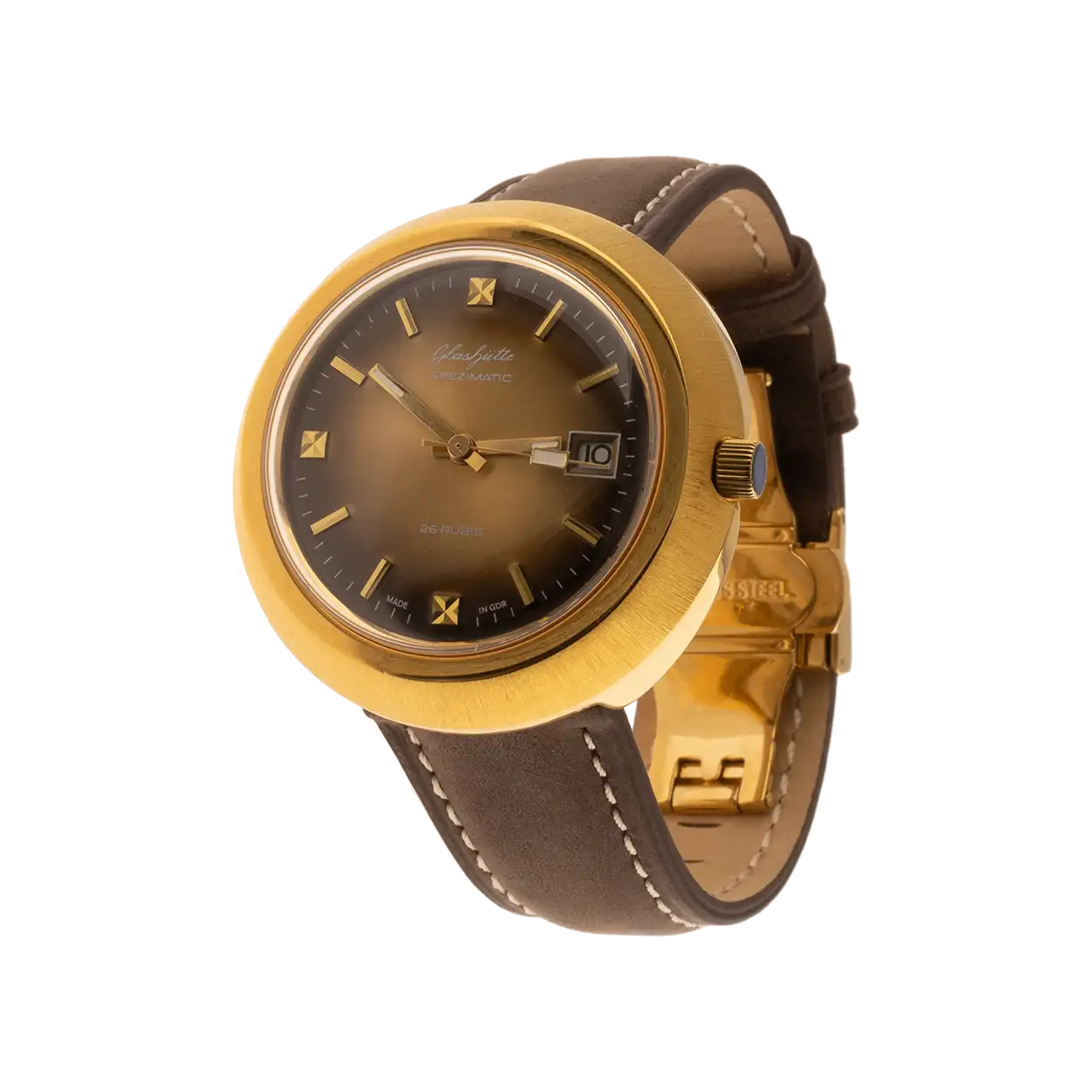 Spezimatic Kal.75 Bullauge braun, DDR Uhr Glashütte